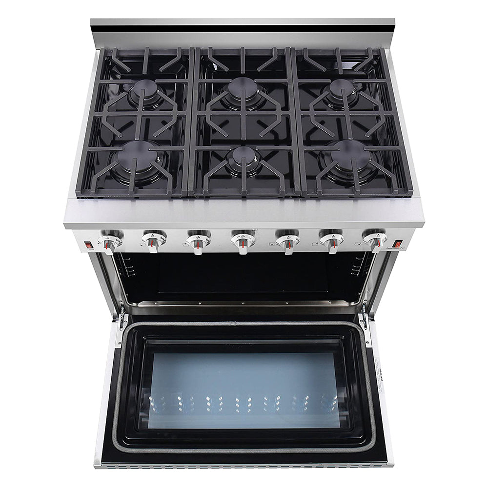 Stainless Steel Dual Fuel Gas Range with 6 Burner and Convection Fan