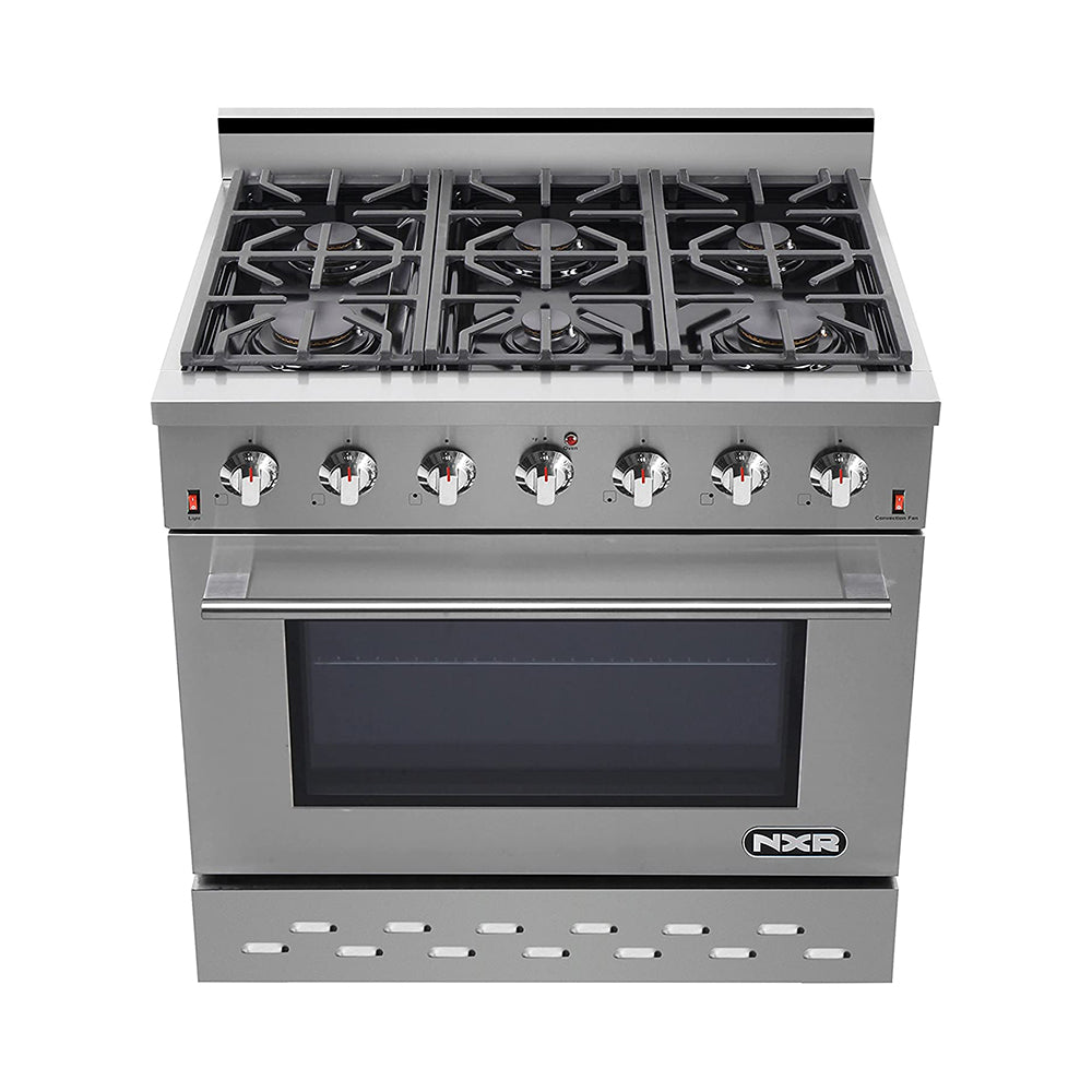 Stainless Steel Dual Fuel Gas Range with 6 Burner and Convection Fan